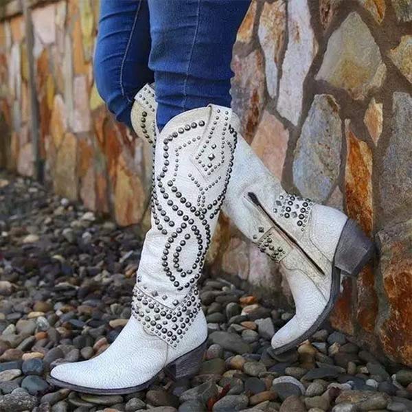 Damen Western-Stiefeletten mit Orthopedic Arch Support und Nieten, High Heels elegant 3
