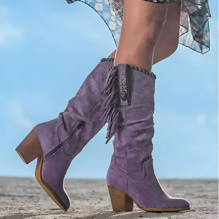 Damen Western Knee High Boots mit Fransen und Blockabsatz – Stilvoller Boho-Look 1