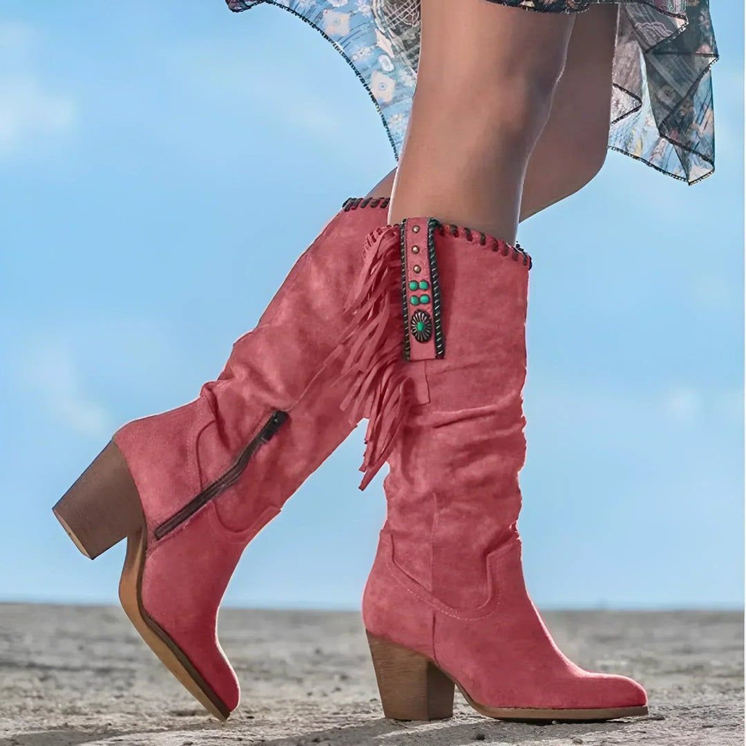 Damen Western Knee High Boots mit Fransen und Blockabsatz – Stilvoller Boho-Look 3