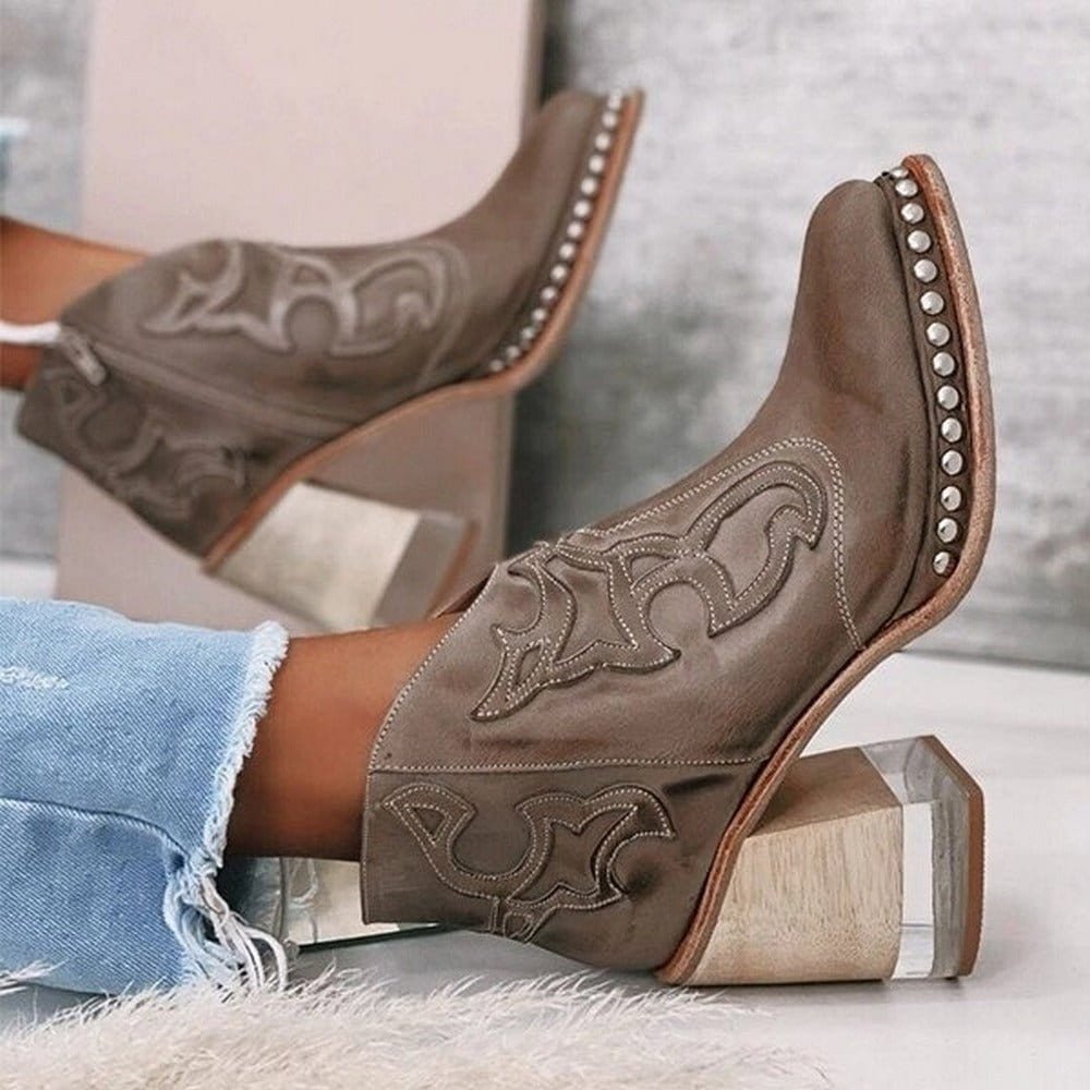 Damen Western Stiefeletten mit Orthopedic Arch Support und Blockabsatz für Komfort 2