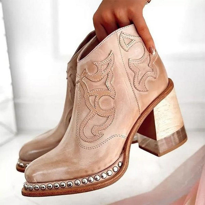Damen Western Stiefeletten mit Orthopedic Arch Support und Blockabsatz für Komfort 5