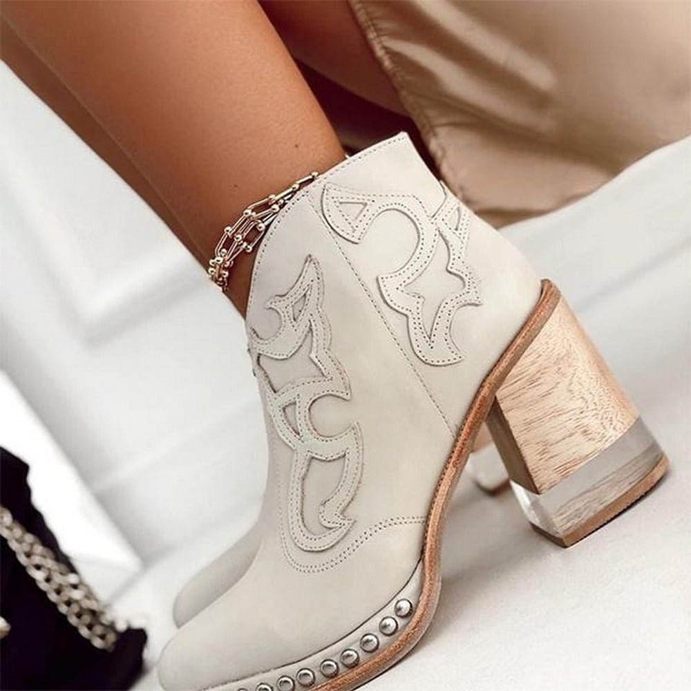 Damen Western Stiefeletten mit Orthopedic Arch Support und Blockabsatz für Komfort 6