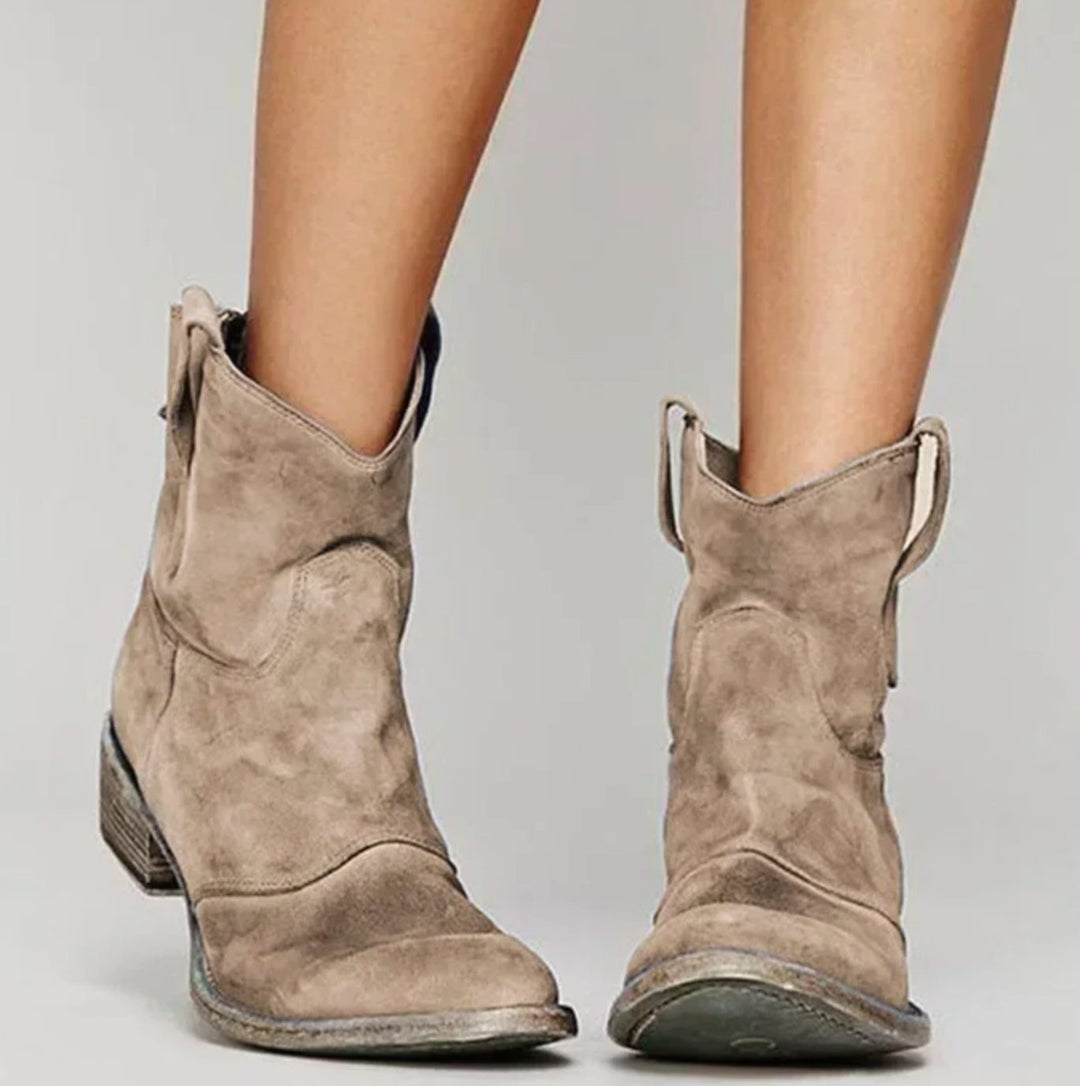 Damen Wildleder Westernstiefel mit niedrigem Absatz für stilvollen Komfort 0