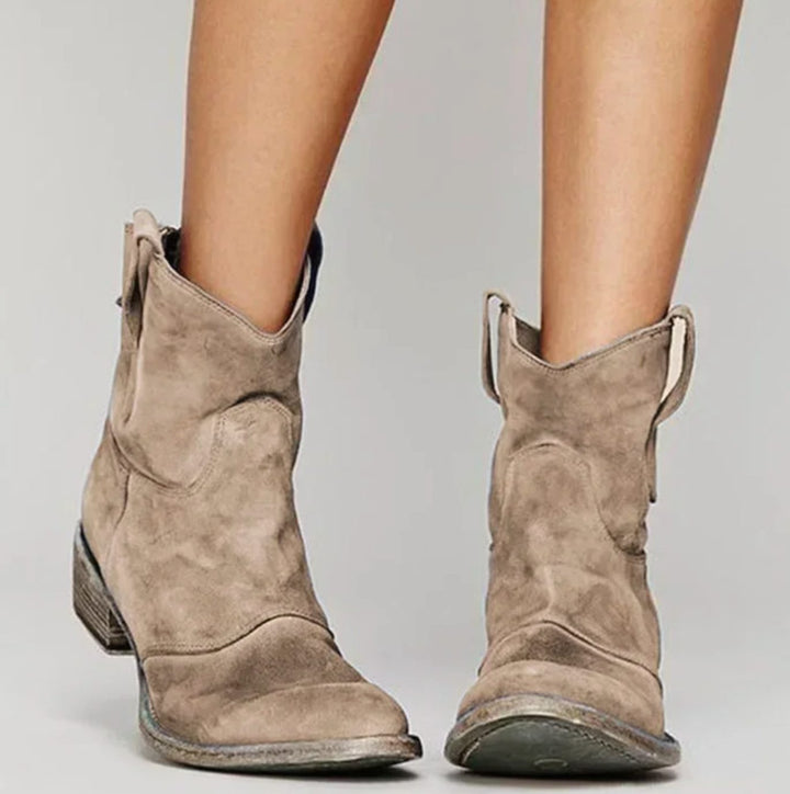Damen Wildleder Westernstiefel mit niedrigem Absatz für stilvollen Komfort 0