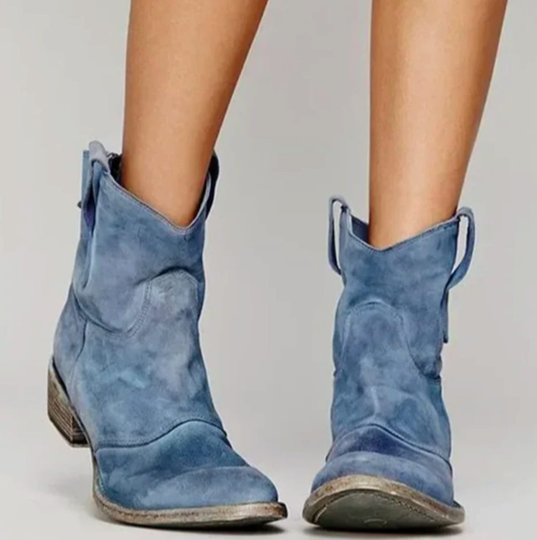 Damen Wildleder Westernstiefel mit niedrigem Absatz für stilvollen Komfort 2
