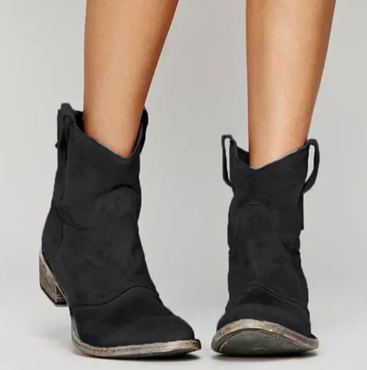 Damen Wildleder Westernstiefel mit niedrigem Absatz für stilvollen Komfort 3
