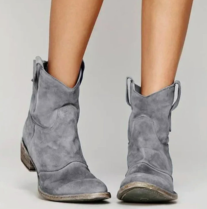 Damen Wildleder Westernstiefel mit niedrigem Absatz für stilvollen Komfort 4