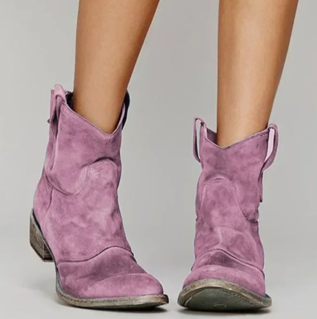 Damen Wildleder Westernstiefel mit niedrigem Absatz für stilvollen Komfort 5