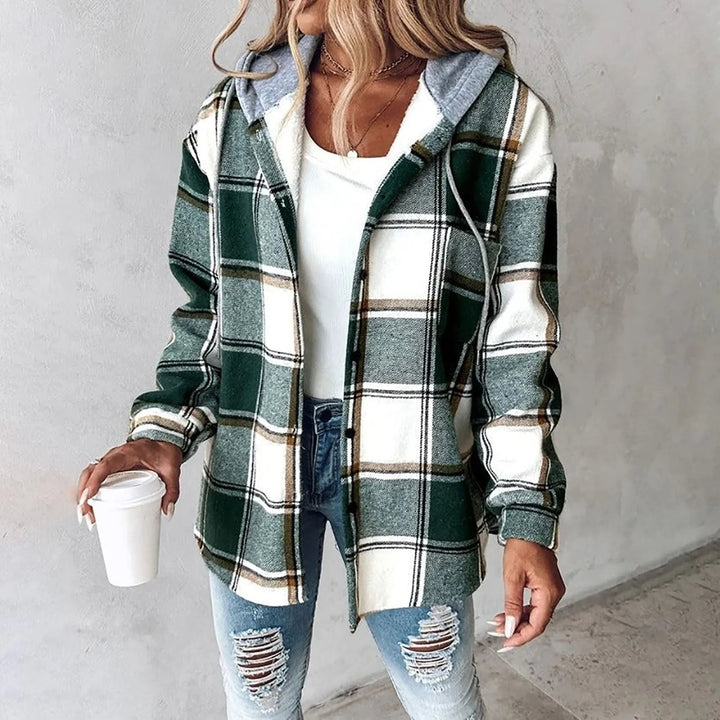Damen Winter Hoodie Jacke mit Karo Muster Komfortable Freizeitjacke 2