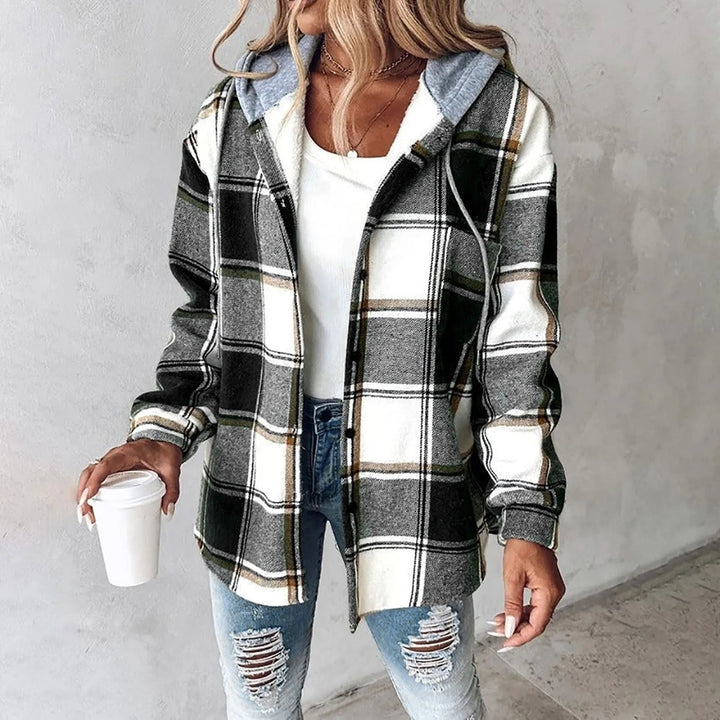 Damen Winter Hoodie Jacke mit Karo Muster Komfortable Freizeitjacke 4
