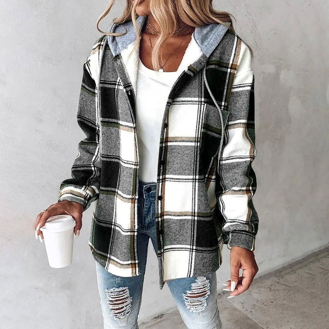 Damen Winter Hoodie Jacke mit Karo Muster Komfortable Freizeitjacke 5