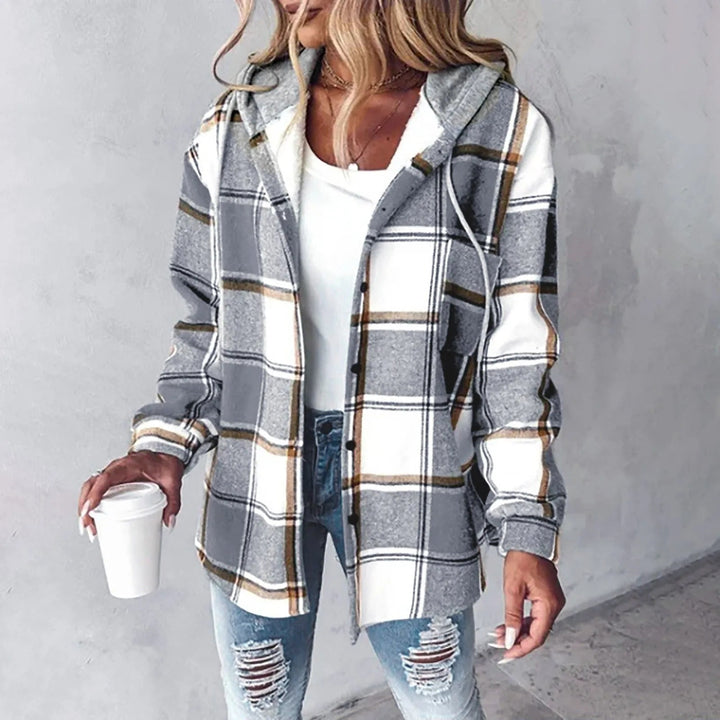 Damen Winter Hoodie Jacke mit Karo Muster Komfortable Freizeitjacke 7