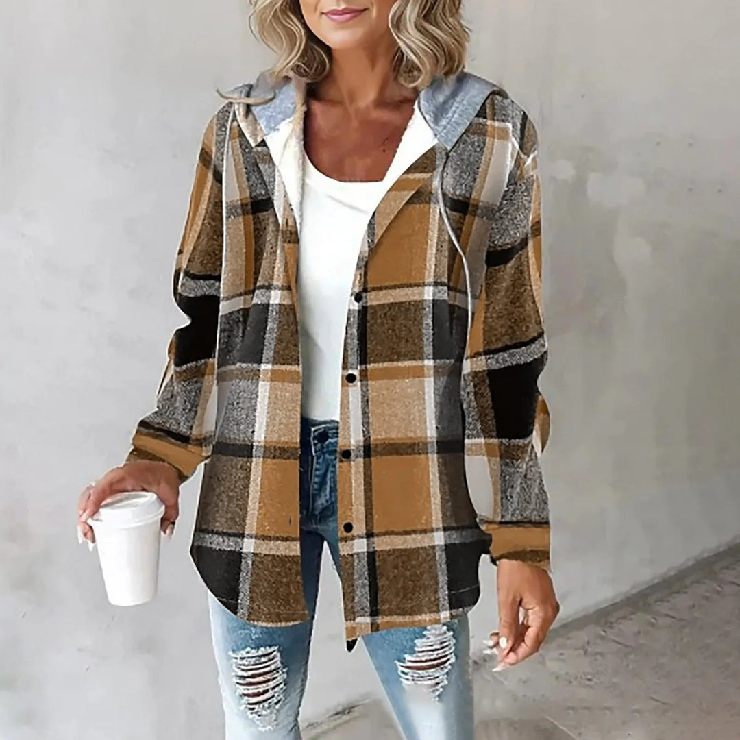 Damen Winter Hoodie Jacke mit Karo Muster Komfortable Freizeitjacke 8