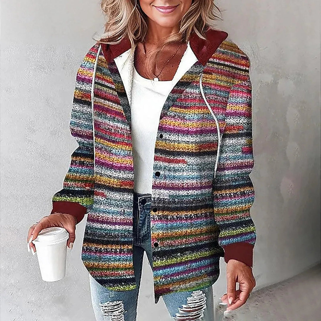 Damen Winter Hoodie Jacke mit Karo Muster Komfortable Freizeitjacke 9