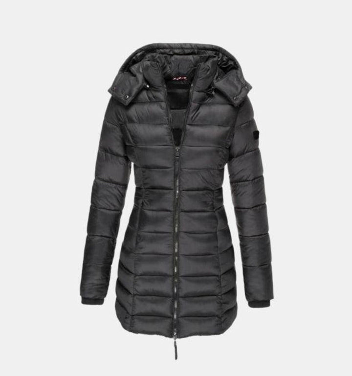 Damen Winterjacke Lang Steppmantel mit Kapuze Tailliert Warm und Stylisch 0