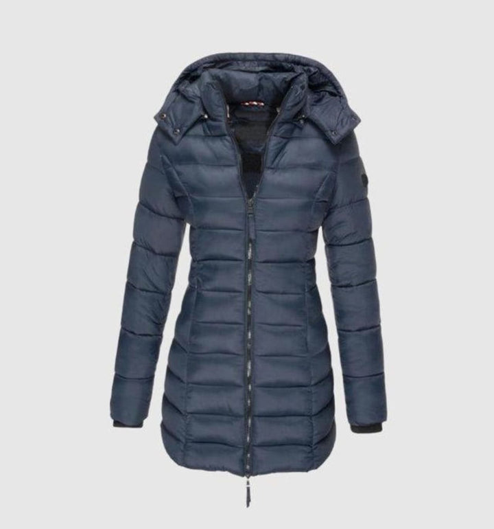 Damen Winterjacke Lang Steppmantel mit Kapuze Tailliert Warm und Stylisch 1