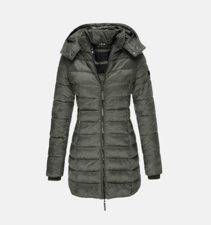 Damen Winterjacke Lang Steppmantel mit Kapuze Tailliert Warm und Stylisch 2
