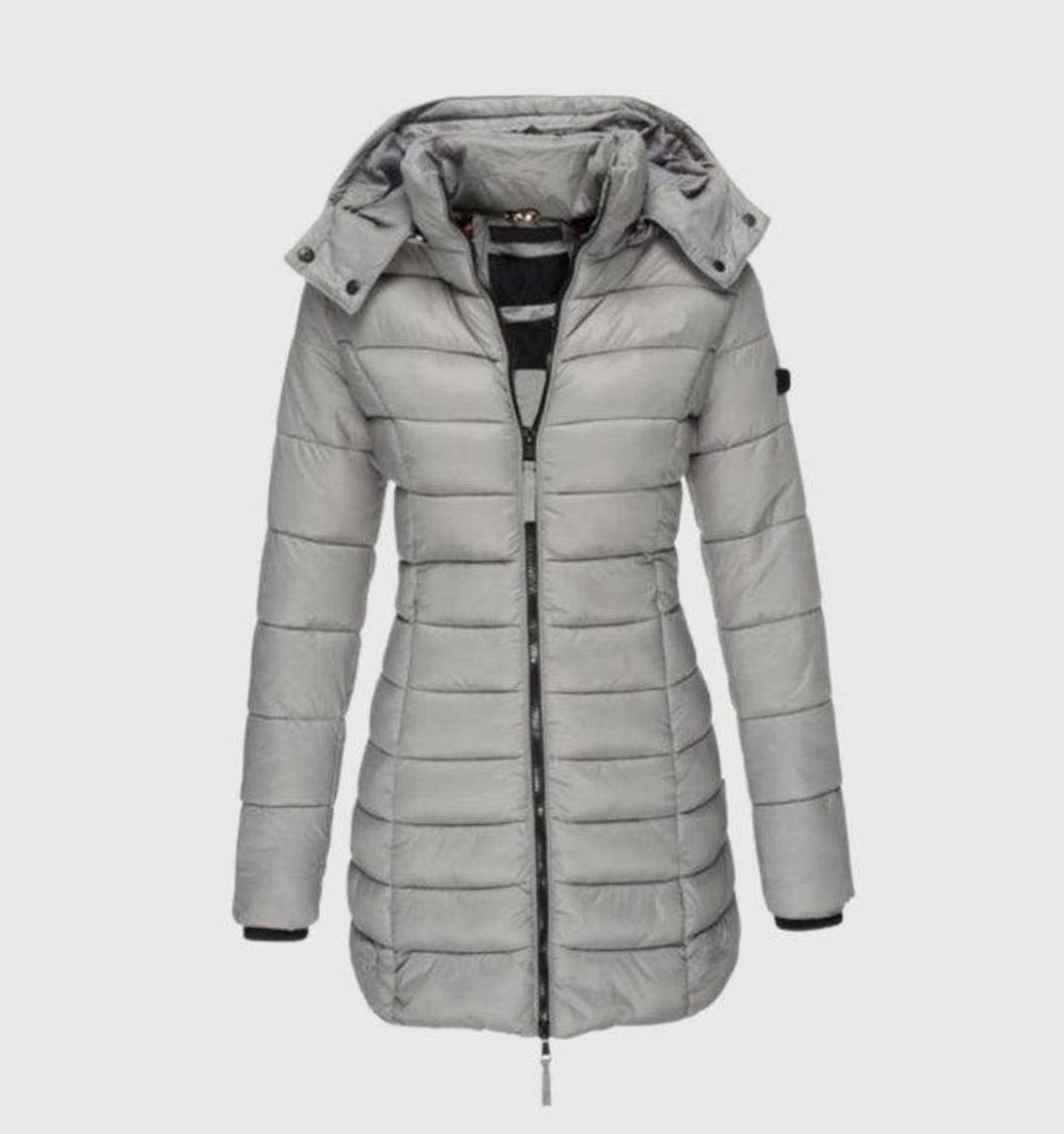 Damen Winterjacke Lang Steppmantel mit Kapuze Tailliert Warm und Stylisch 3