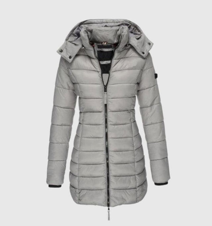 Damen Winterjacke Lang Steppmantel mit Kapuze Tailliert Warm und Stylisch 3