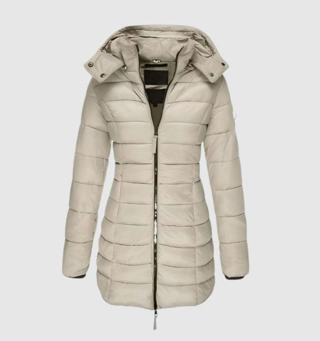 Damen Winterjacke Lang Steppmantel mit Kapuze Tailliert Warm und Stylisch 4