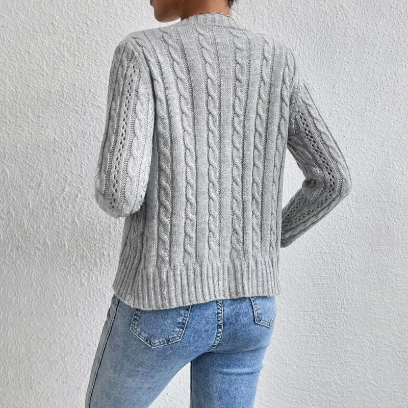 Damen Zopfmuster Strickjacke mit Knopfleiste Elegante Warme Jacke für Alltag und Büro 1