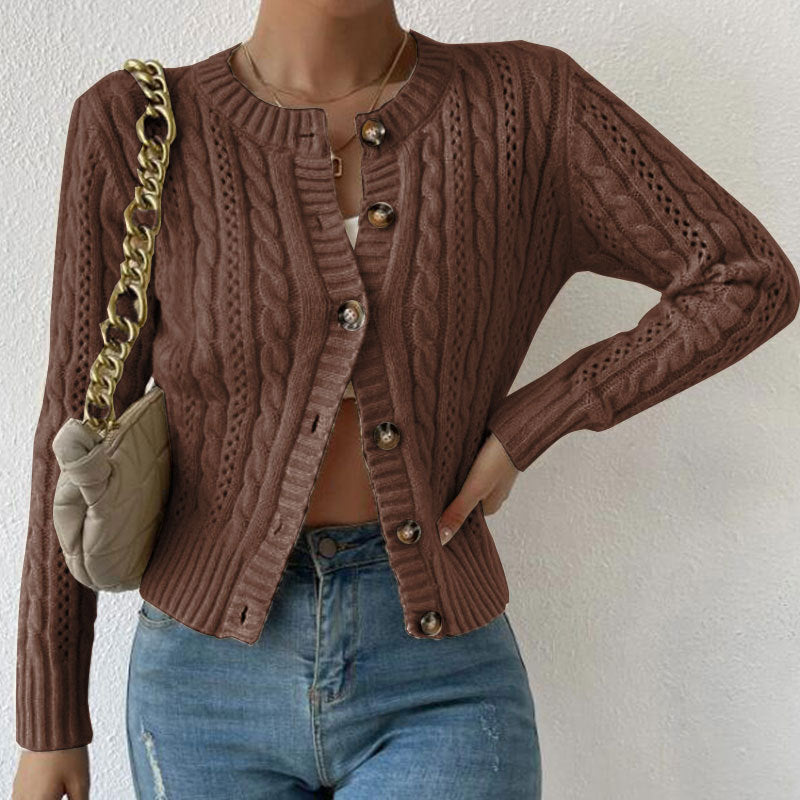 Damen Zopfmuster Strickjacke mit Knopfleiste Elegante Warme Jacke für Alltag und Büro 3