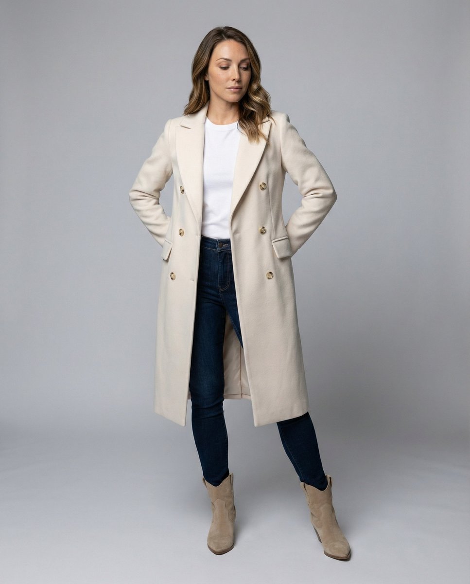 Damen Zweireihiger Langer Wintermantel Knielang mit Goldknöpfen Eleganter Schnitt 1