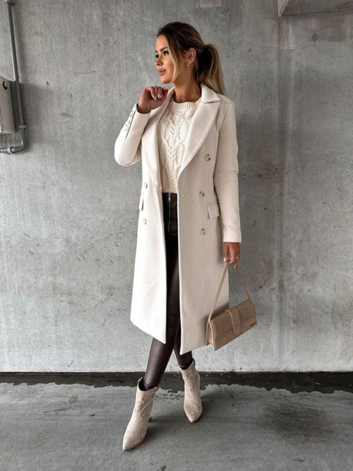 Damen Zweireihiger Langer Wintermantel Knielang mit Goldknöpfen Eleganter Schnitt 6