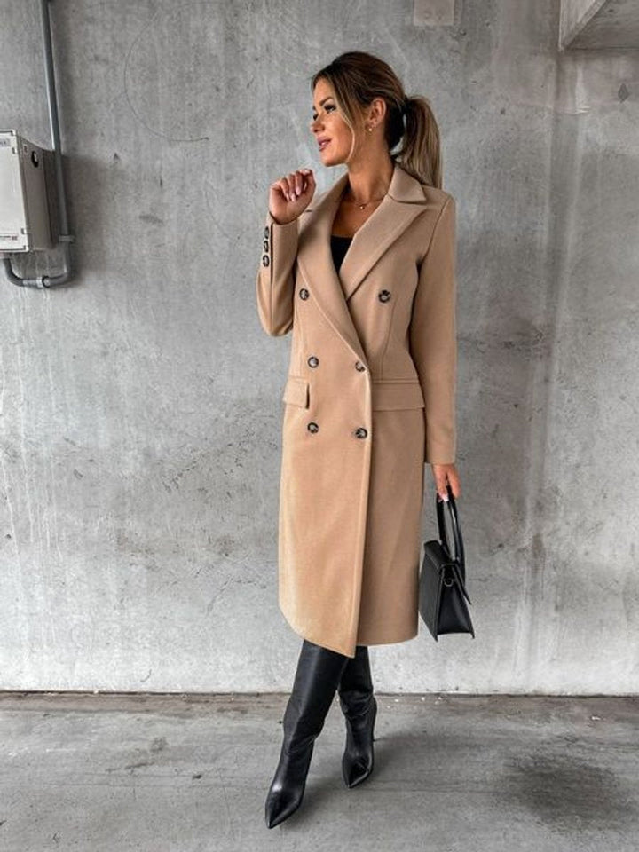 Damen Zweireihiger Langer Wintermantel Knielang mit Goldknöpfen Eleganter Schnitt 8