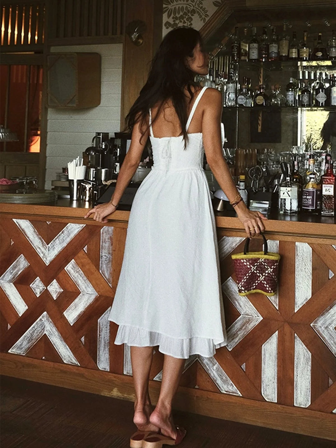 Damen ärmelloses Midi Kleid mit Knopfleiste und Rüschensaum 3