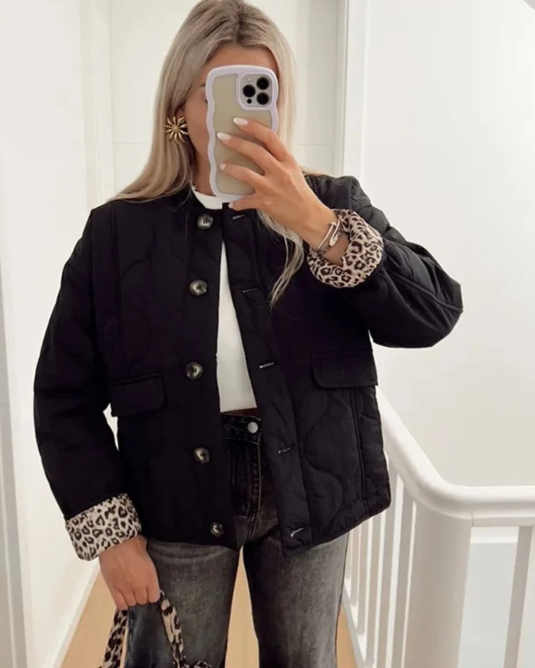 Damen elegante Jacke mit Leoparden Futter 0