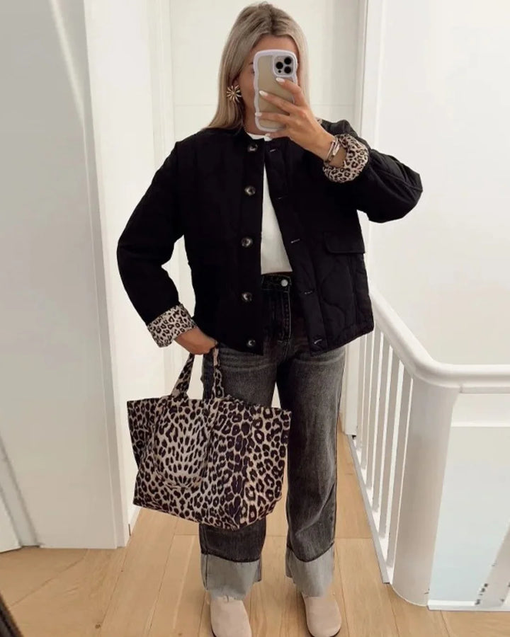 Damen elegante Jacke mit Leoparden Futter 1