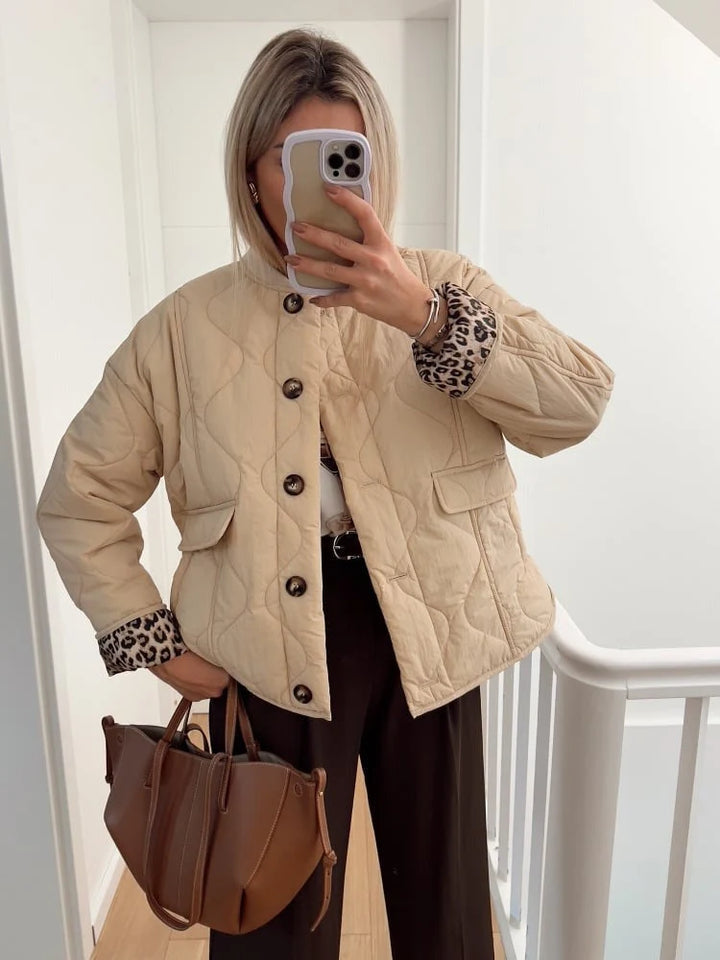 Damen elegante Jacke mit Leoparden Futter 2