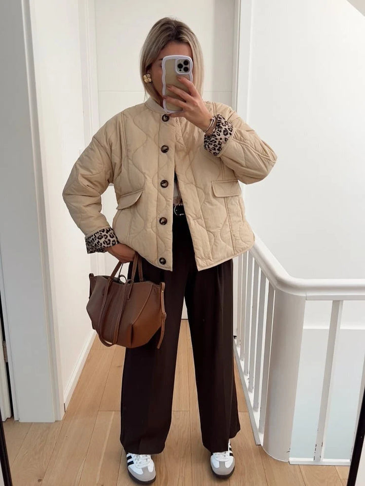 Damen elegante Jacke mit Leoparden Futter 4