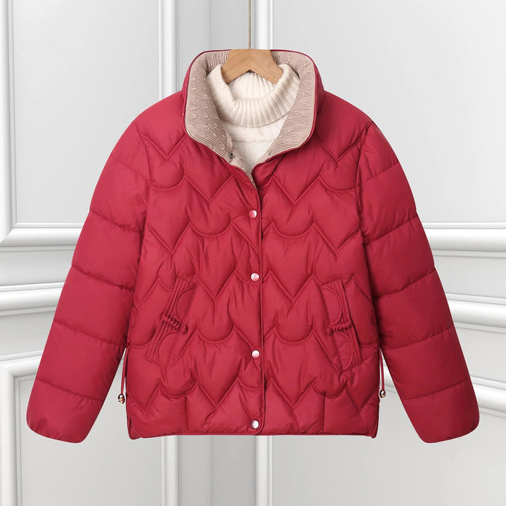 Damen kurze Steppjacke mit Bogensteppung und Druckknopfblende 4