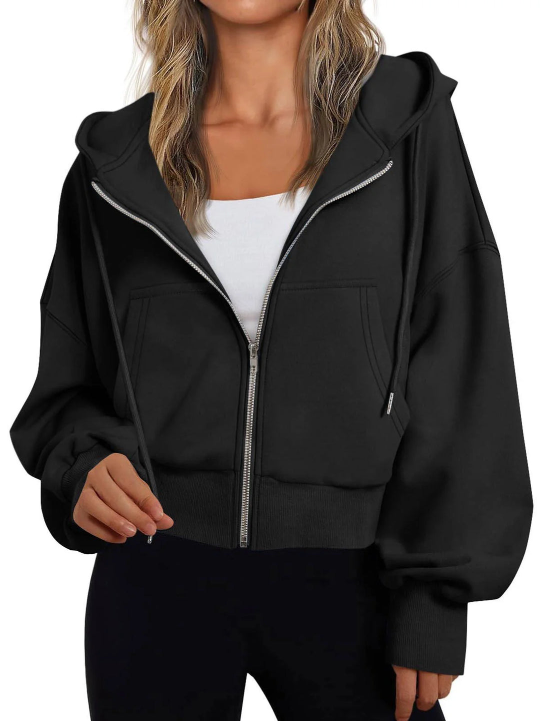 Damen kurzer Hoodie mit Reißverschluss 0