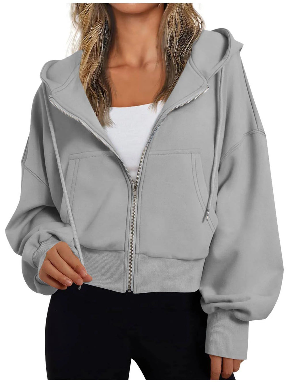 Damen kurzer Hoodie mit Reißverschluss 1