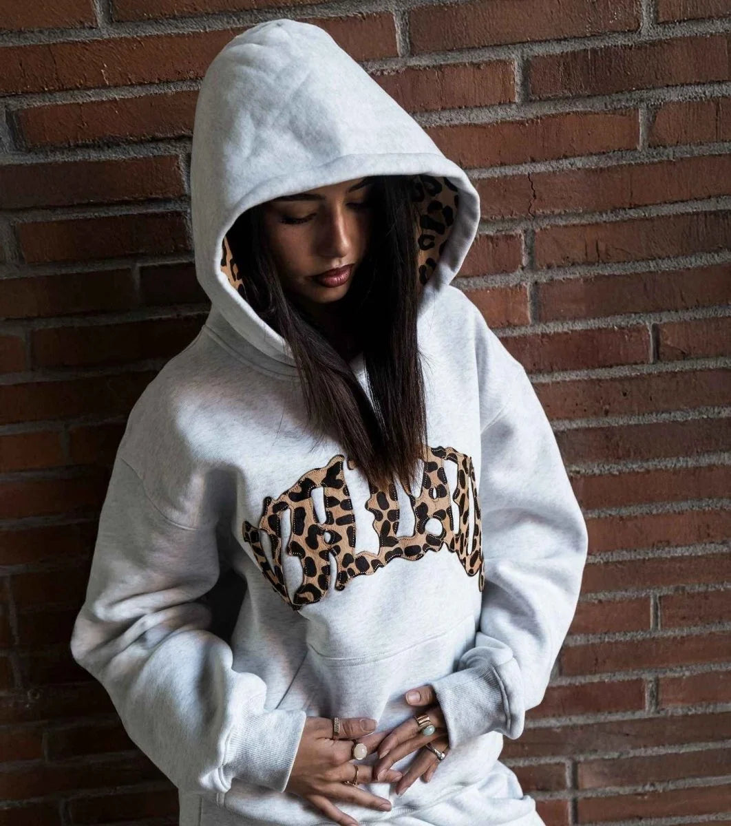 Damen lässiger Leopard Hoodie 0