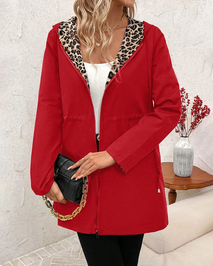 Damen wendbarer Mantel mit Kapuze und Leopardenmuster 6