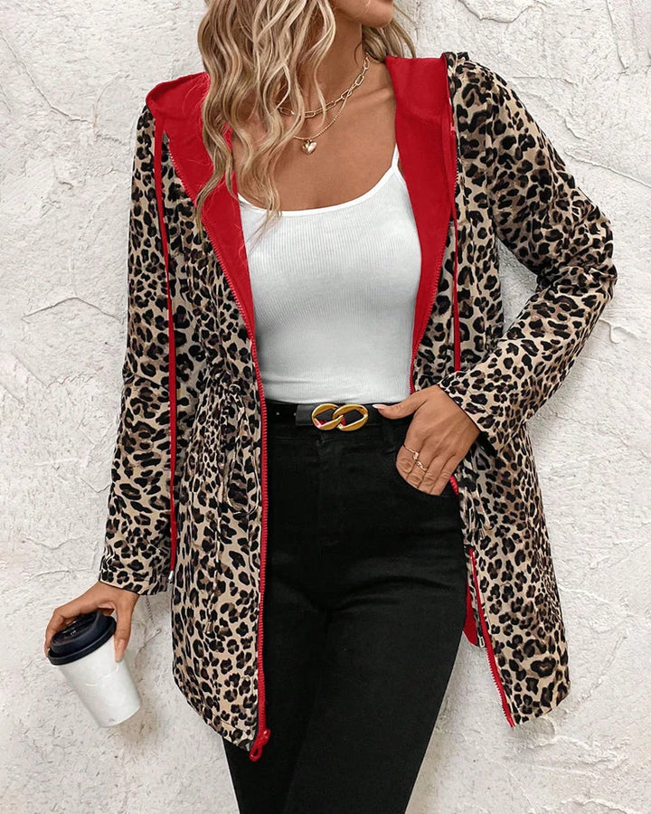 Damen wendbarer Mantel mit Kapuze und Leopardenmuster 7