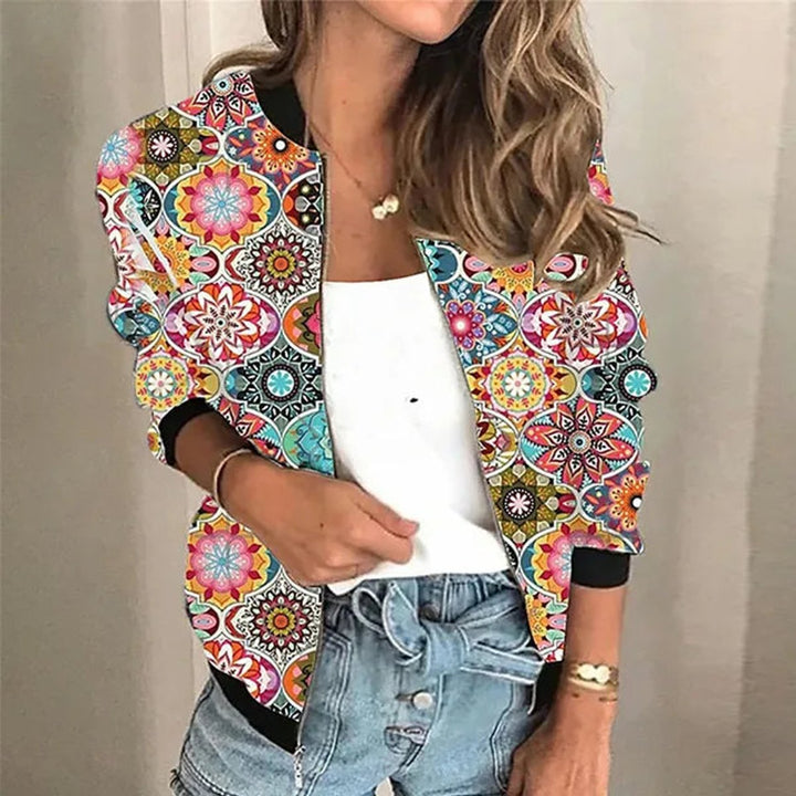 Damenjacke Winter Bomberjacke Mit Blumen-Print Vintage Stil Reißverschluss für Herbst und Winter 6