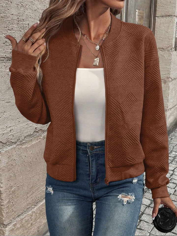 Damenjacke mit Reißverschluss – Strukturierte Jacke für Alltag und Freizeit, Bequeme Passform, Modischer Stil 10
