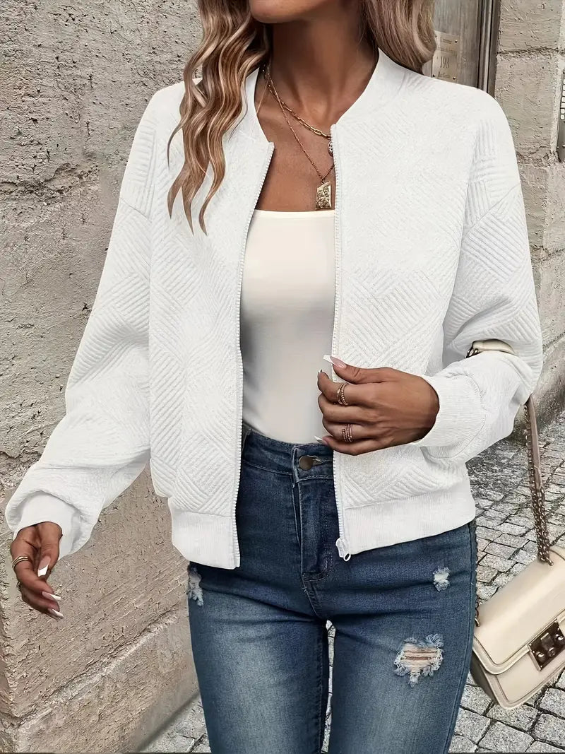 Damenjacke mit Reißverschluss – Strukturierte Jacke für Alltag und Freizeit, Bequeme Passform, Modischer Stil 3