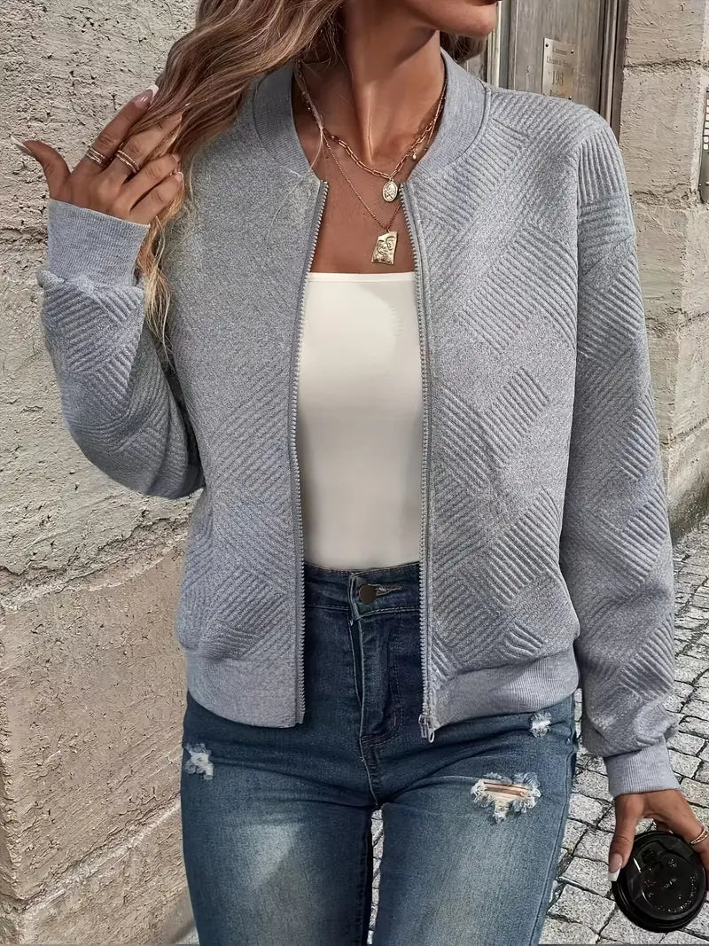 Damenjacke mit Reißverschluss – Strukturierte Jacke für Alltag und Freizeit, Bequeme Passform, Modischer Stil 7