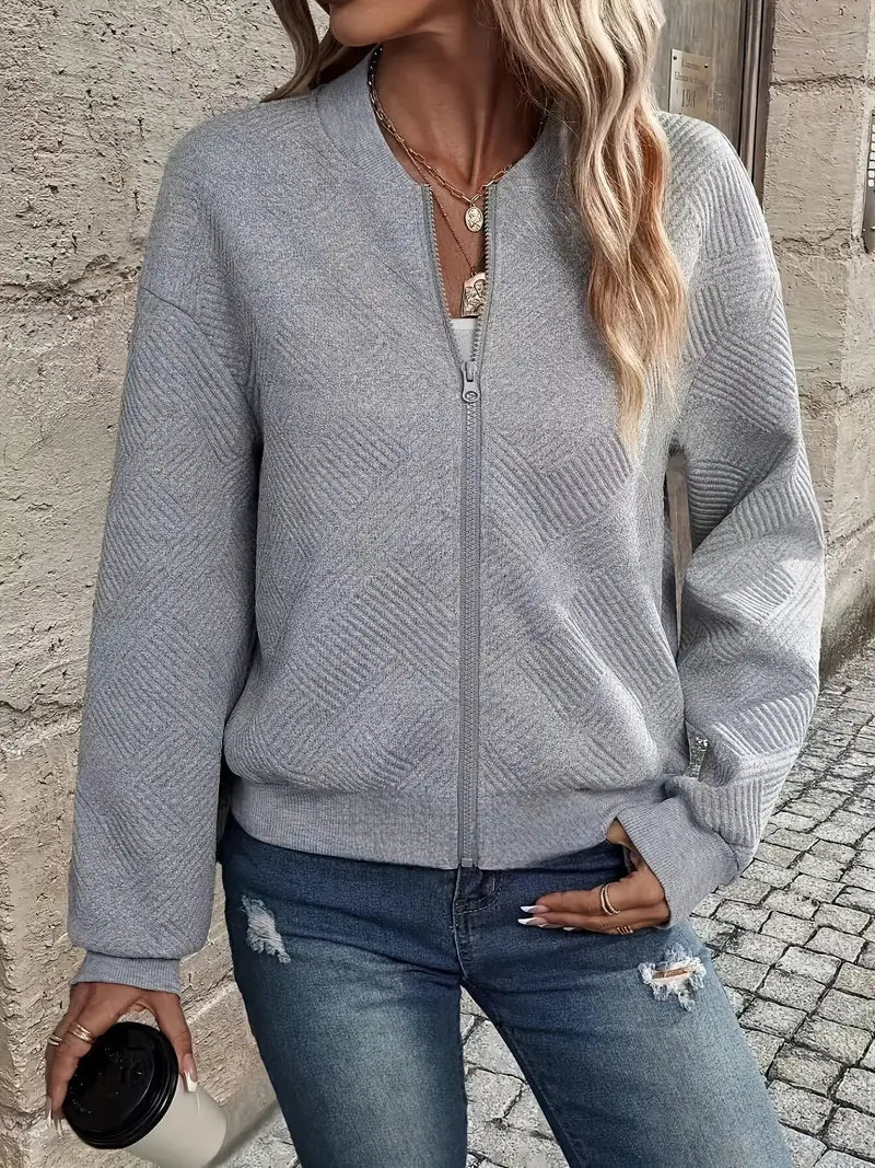 Damenjacke mit Reißverschluss – Strukturierte Jacke für Alltag und Freizeit, Bequeme Passform, Modischer Stil 8