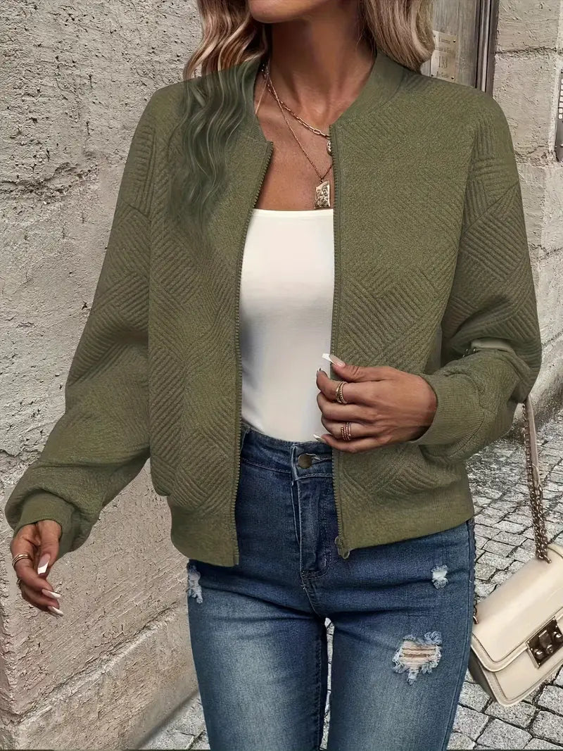Damenjacke mit Reißverschluss – Strukturierte Jacke für Alltag und Freizeit, Bequeme Passform, Modischer Stil 9
