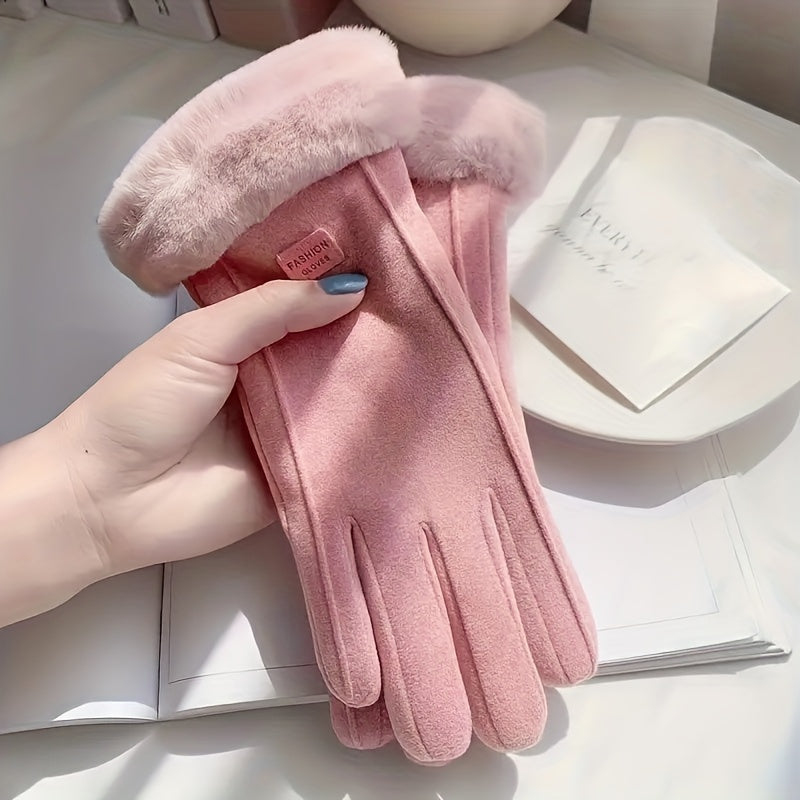 Damevinterhandsker i plys – lyserøde vanter med touchskærm og smart design med fuld finger til varmt, vindtæt og stilfuldt udendørstøj 0