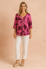 Dominika | Elegant bluse med blomsterprint og knapper 2