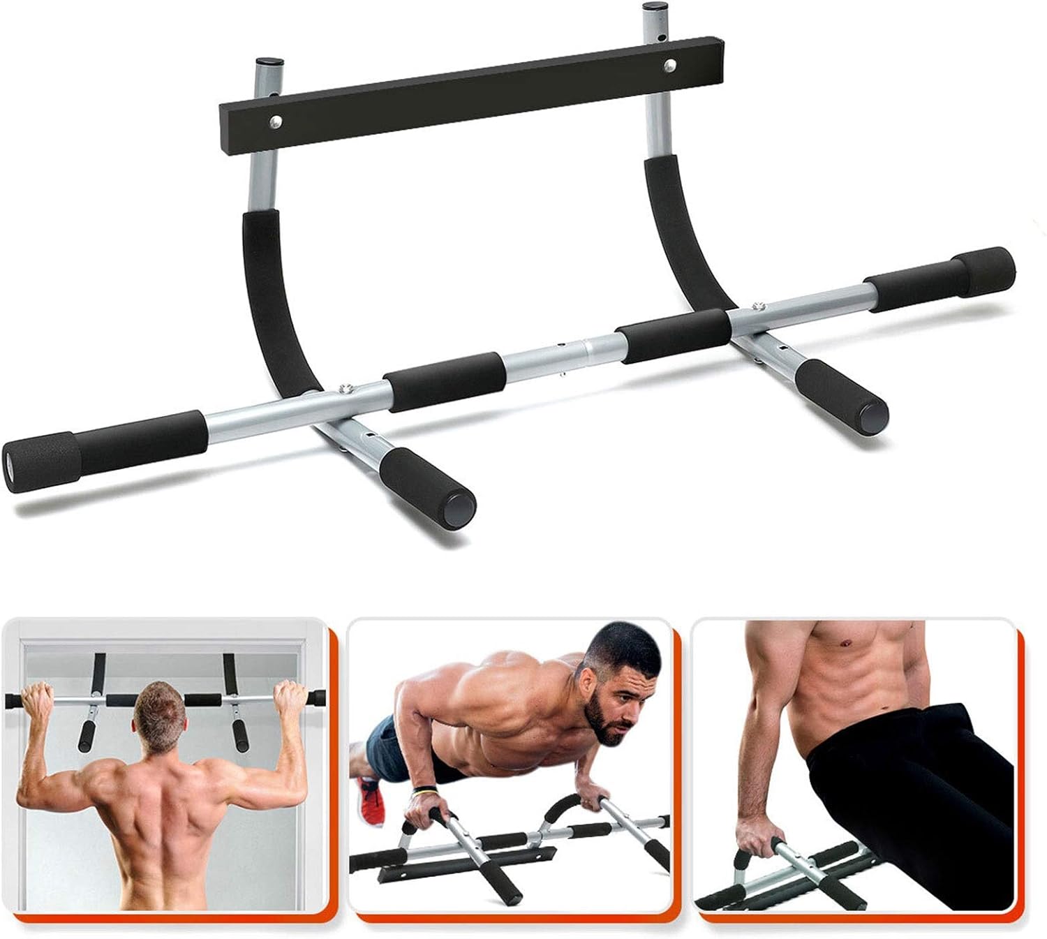 Døråbnings pull-up stang til hjemmegym – Indendørs body trainer til full body fitness, let ophængbar stang med skumgreb og robust design 7