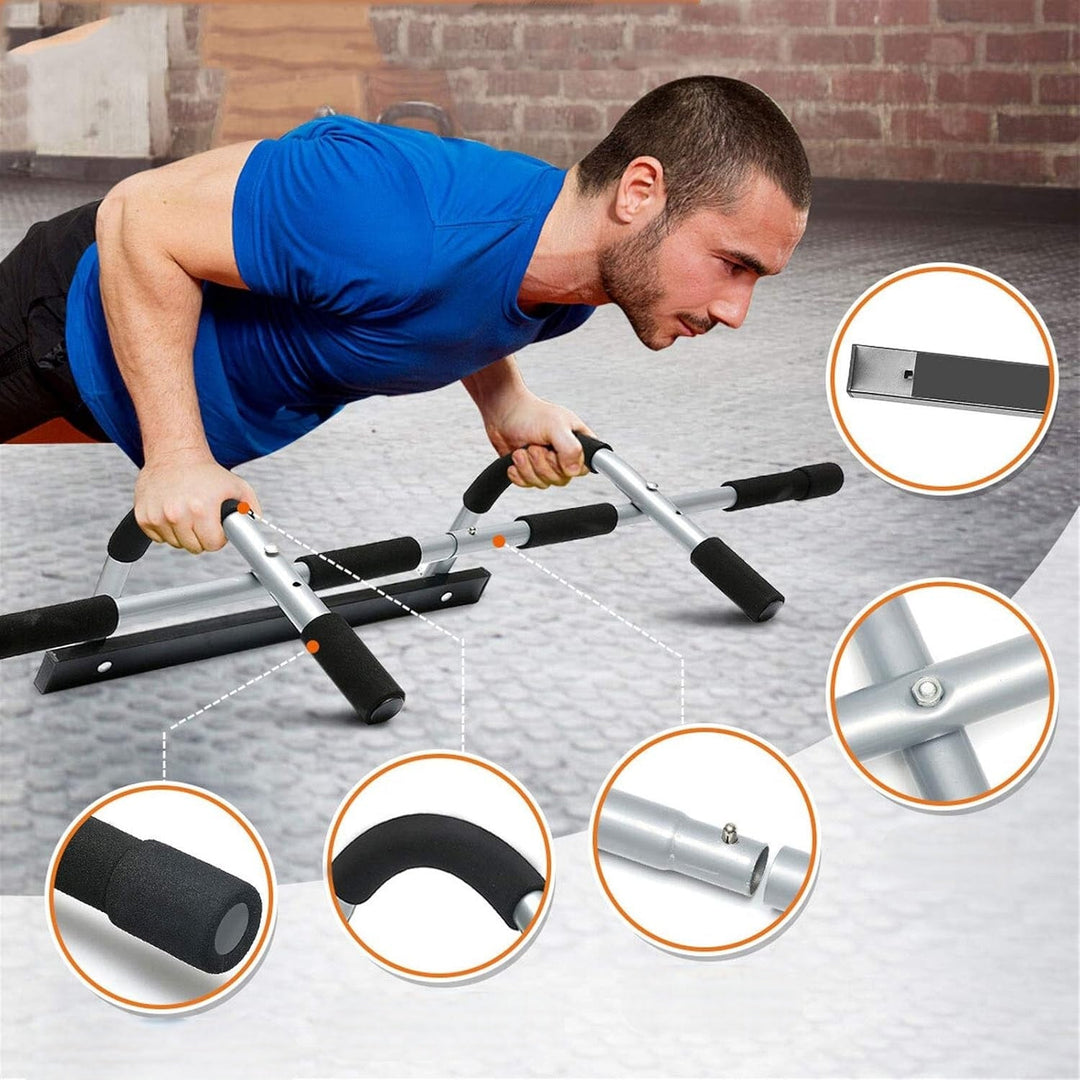 Døråbnings pull-up stang til hjemmegym – Indendørs body trainer til full body fitness, let ophængbar stang med skumgreb og robust design 8